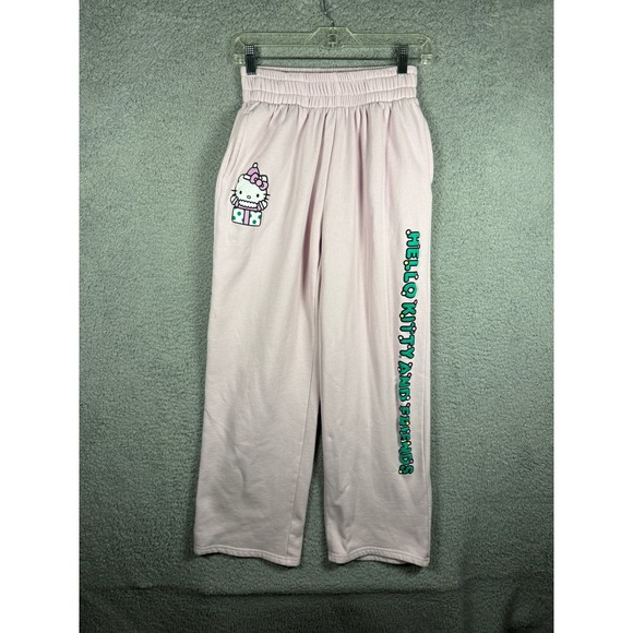 Sanrio Pants - Sanrio Hello‎ Kitty and Friends Pink Wide Leg Sweatpants Small Bioworld Kawaii